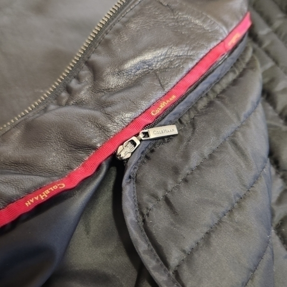 Cole Haan XL Moto Jacket Zip Out Removable Quilted Liner Leather Pockets‎ Collar - Picture 5 of 8